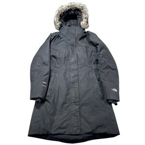 The North Face Coat Womens Small Black 550 Down Parka Fur Hooded Zip Winter